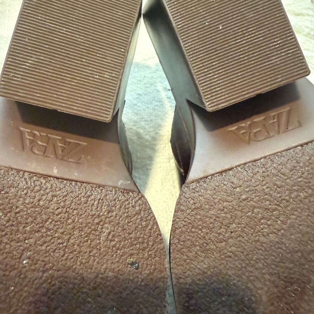 Zara Brown Leather Squared Toe Clogs - Picture 5 of 10